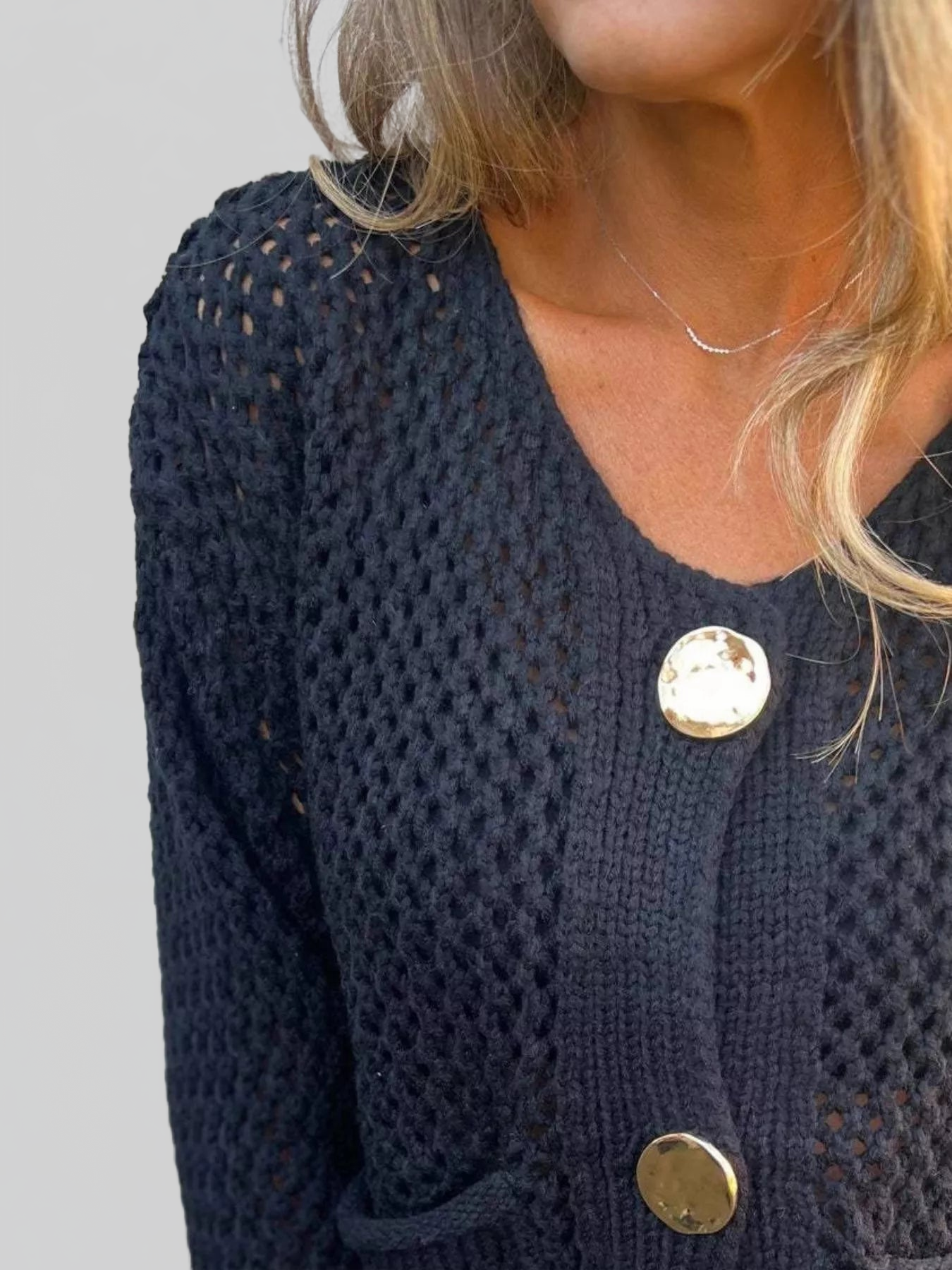 Crochet Button Up Long Sleeve Cardigan nicholesgifts