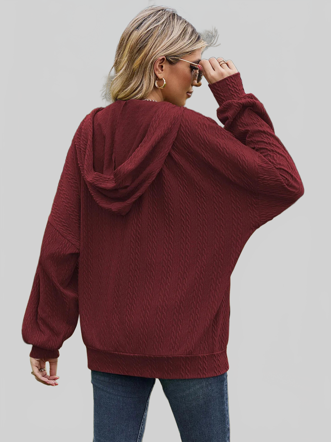 Drawstring Zip Up Dropped Shoulder Hoodie nicholesgifts