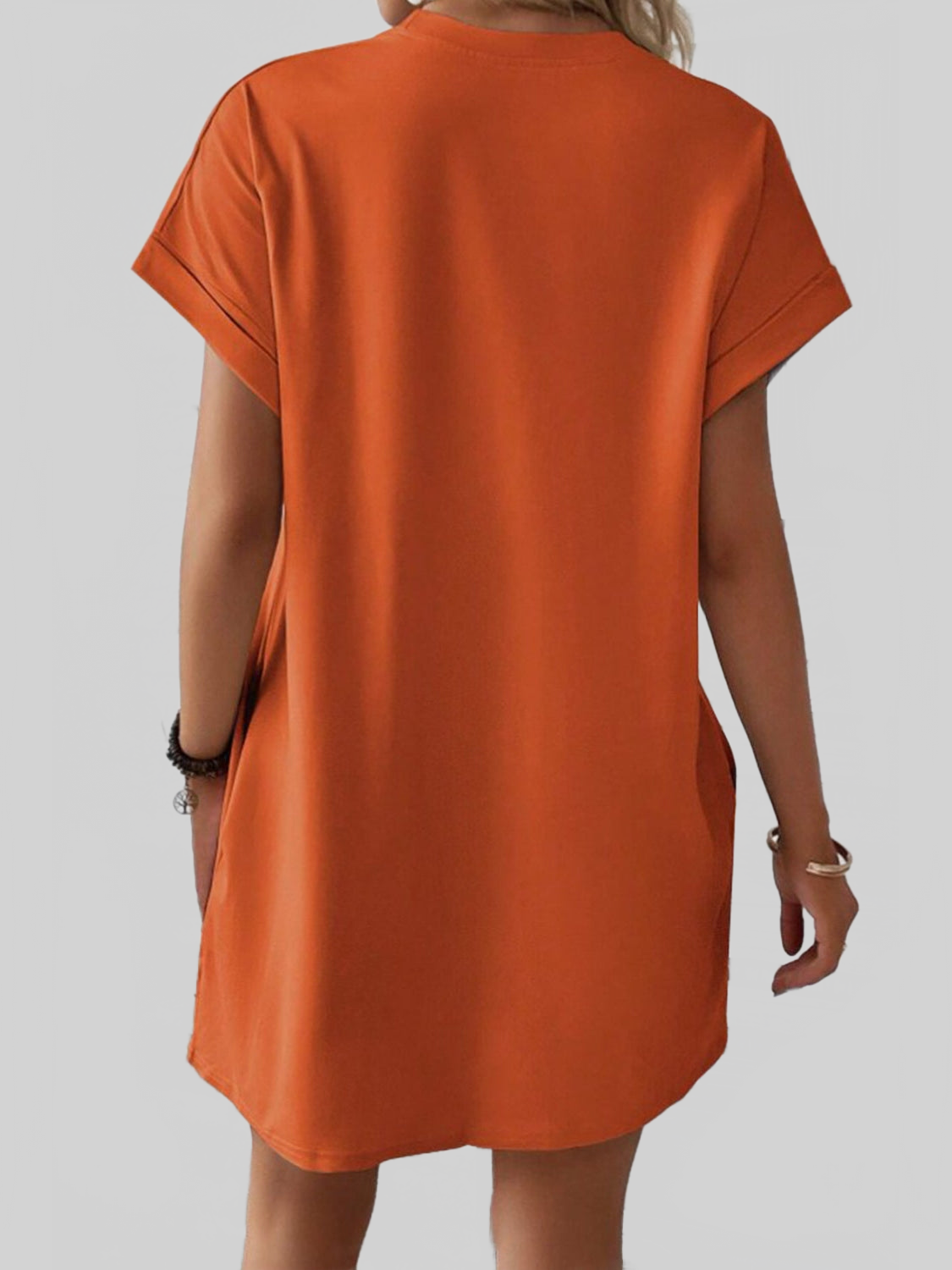 Women Pocketed Round Neck Short Sleeve Dress NicholesGifts