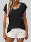 Women Contrast Trim V-Neck Short Sleeve Knit Top nicholesgifts
