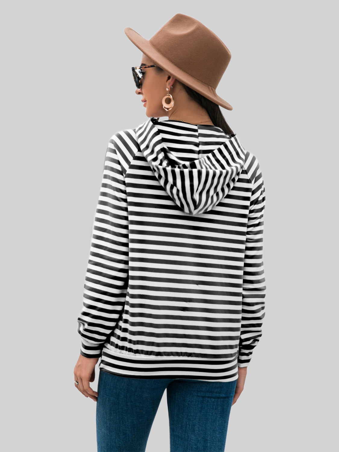 Women Horizontal Stripe Raglan Sleeve Hoodie NicholesGifts