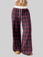 Women Plaid Wide-Leg Pants with Elastic Waistband nicholesgifts