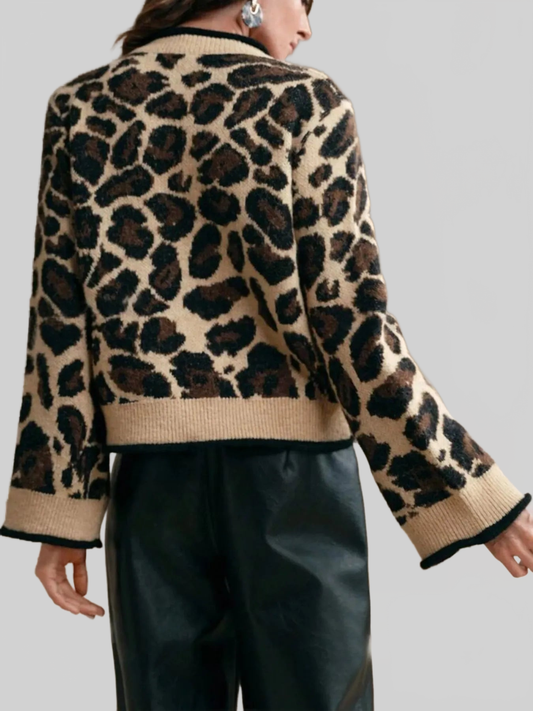 Women Leopard Print Bow-Tie Front Cropped Cardigan Sweaters NicholesGifts