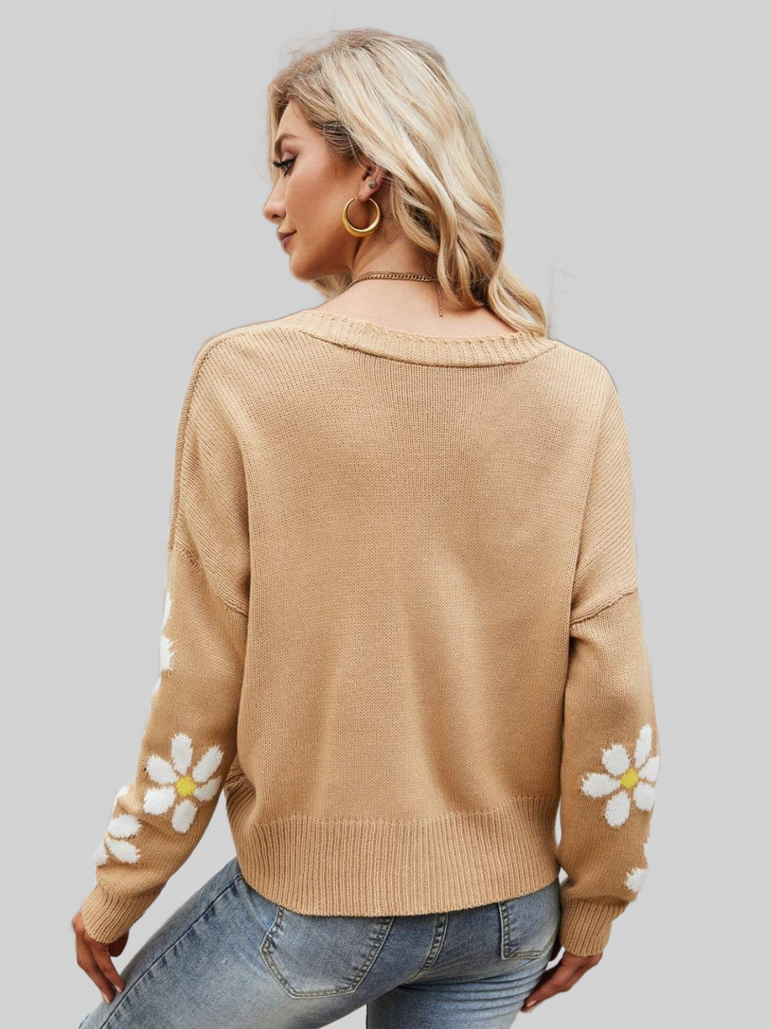 Floral Ribbed Trim Drop Shoulder Cardigan nicholesgifts