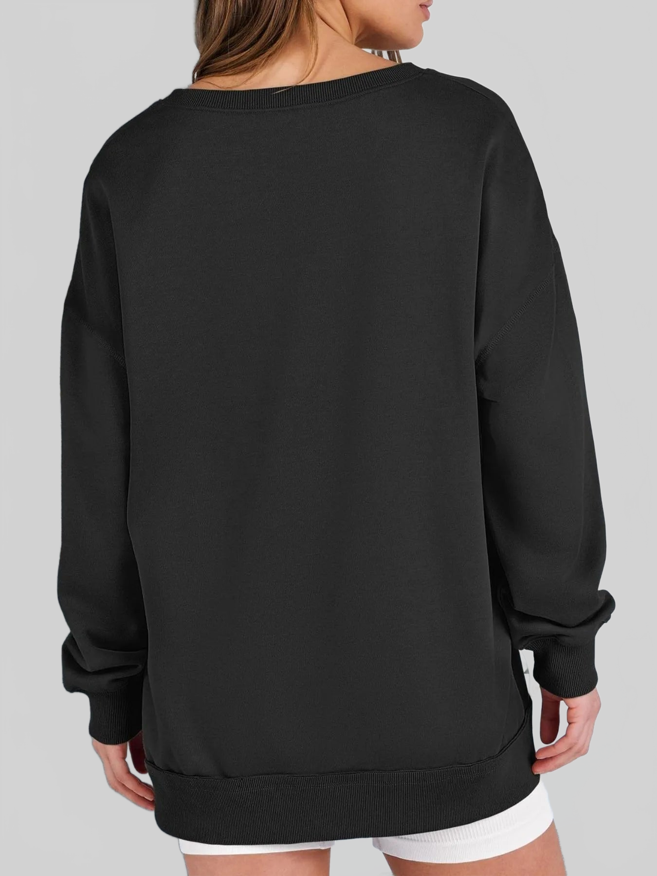 Women Notched Long Sleeve Oversized Sweatshirt nicholesgifts