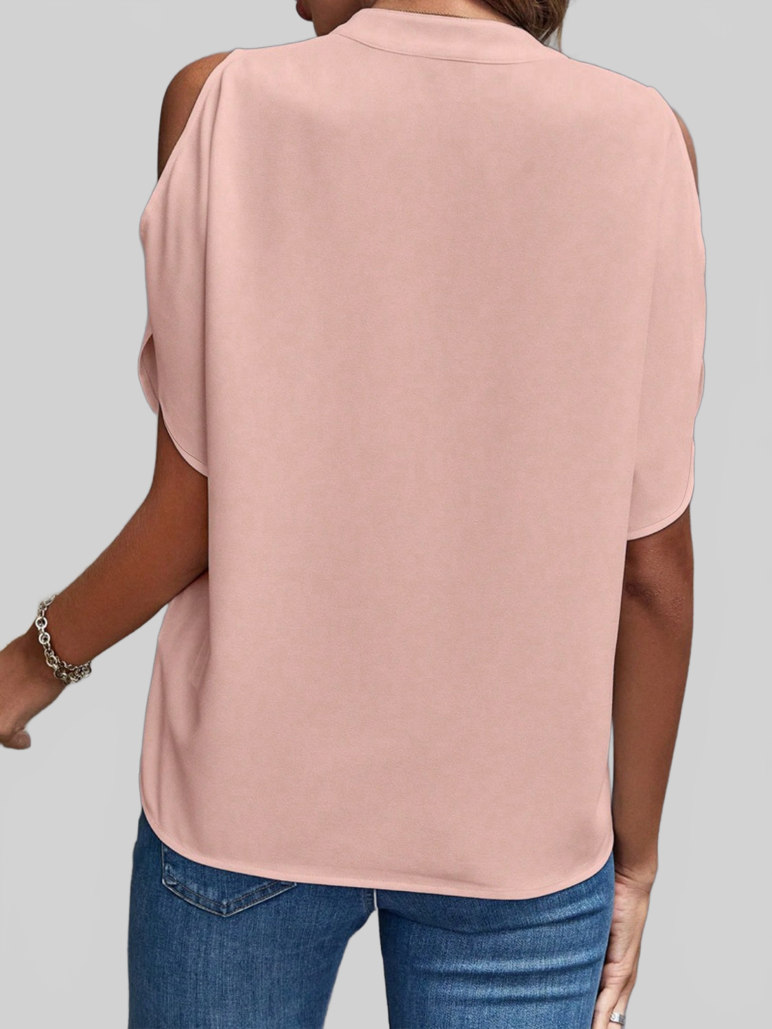 Women Notched Cold Shoulder Blouse nicholesgifts
