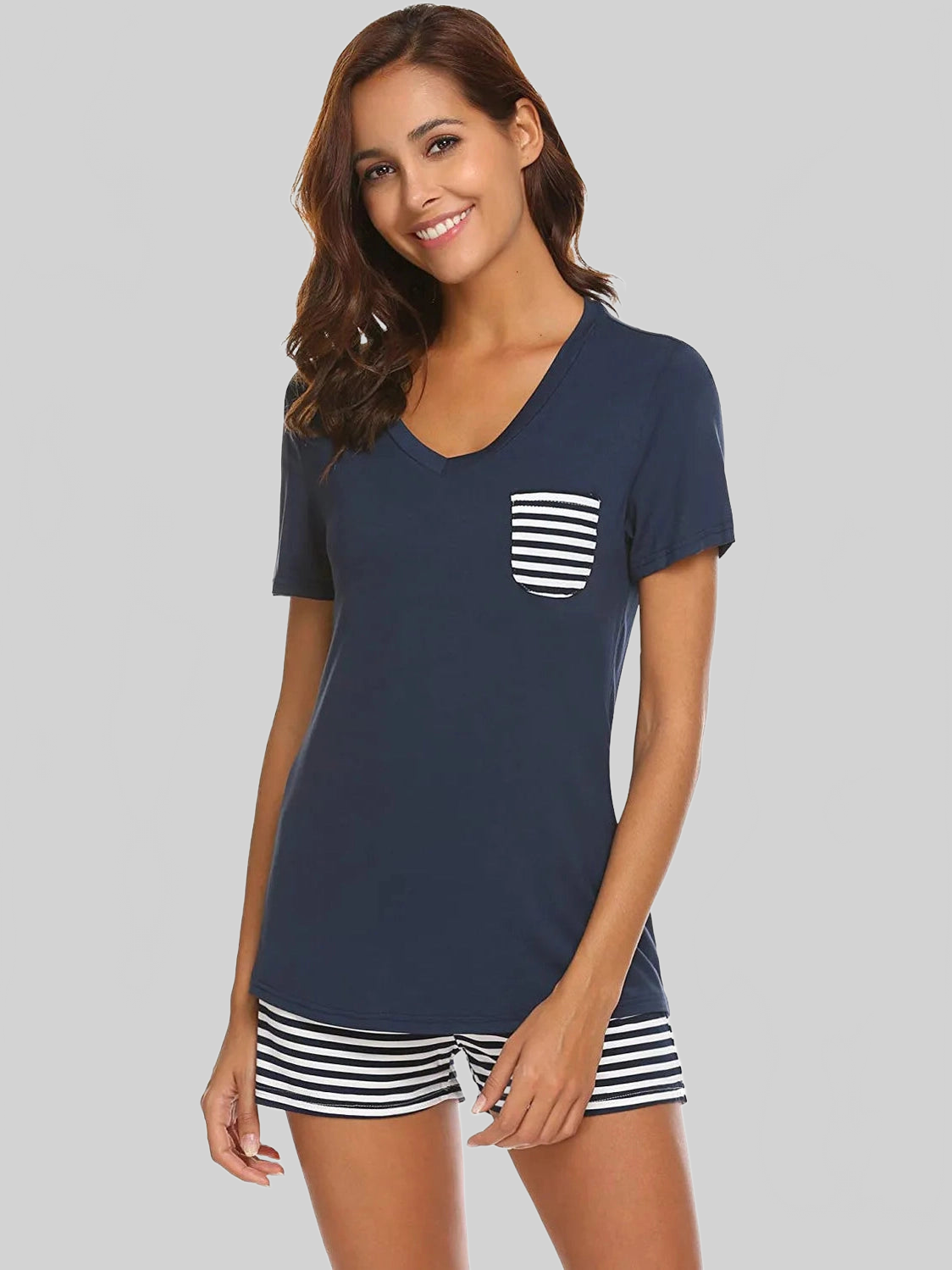Striped Short Sleeve Top and Shorts Lounge Set nicholesgifts