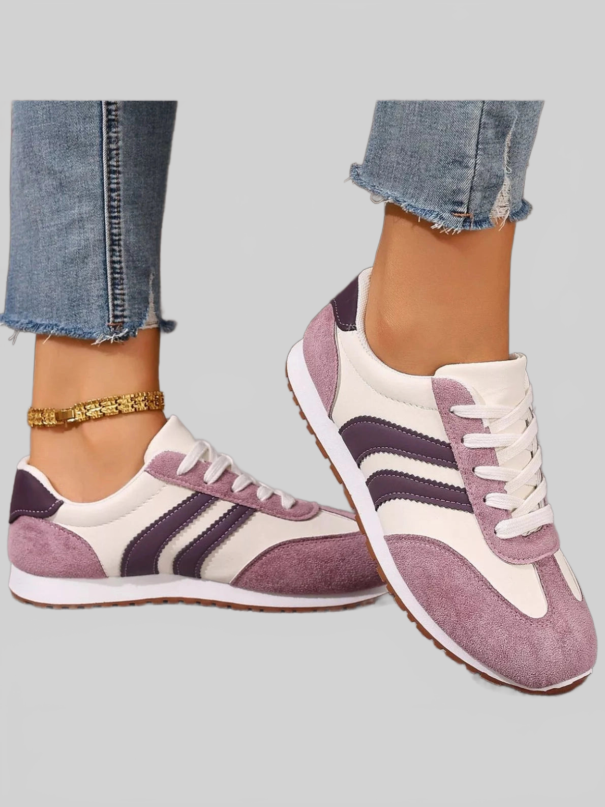 Striped Lace-Up Casual Sneakers nicholesgifts