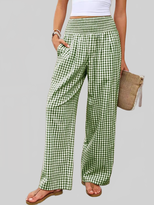 Women Gingham High-Waisted Wide Leg Pants nicholesgifts
