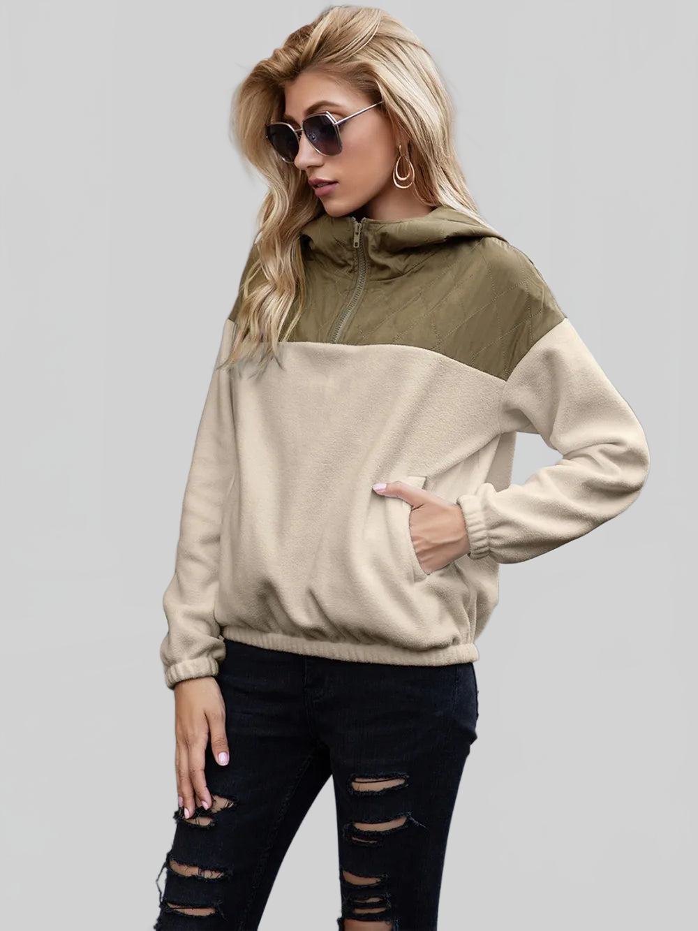 Ivy Lane Pocketed Color Block Quarter Zip Hoodie NicholesGifts