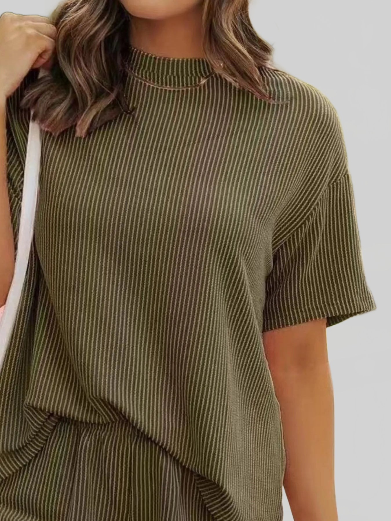 Full Size Ribbed Short Sleeve Top and Shorts Two-Piece Set Plus Size nicholesgifts