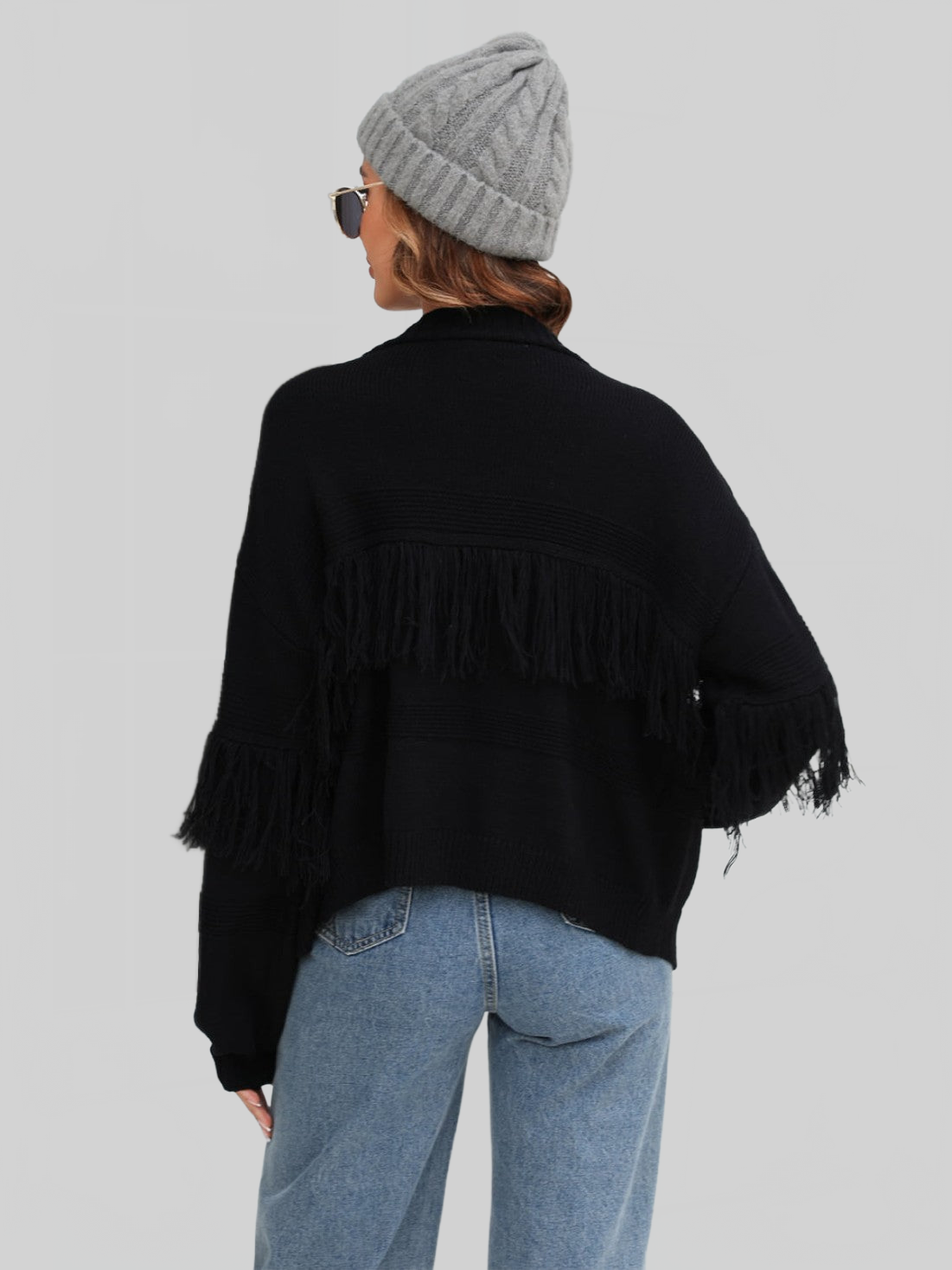 Angel Wings Fringe Trim Open Front Cardigan nicholesgifts