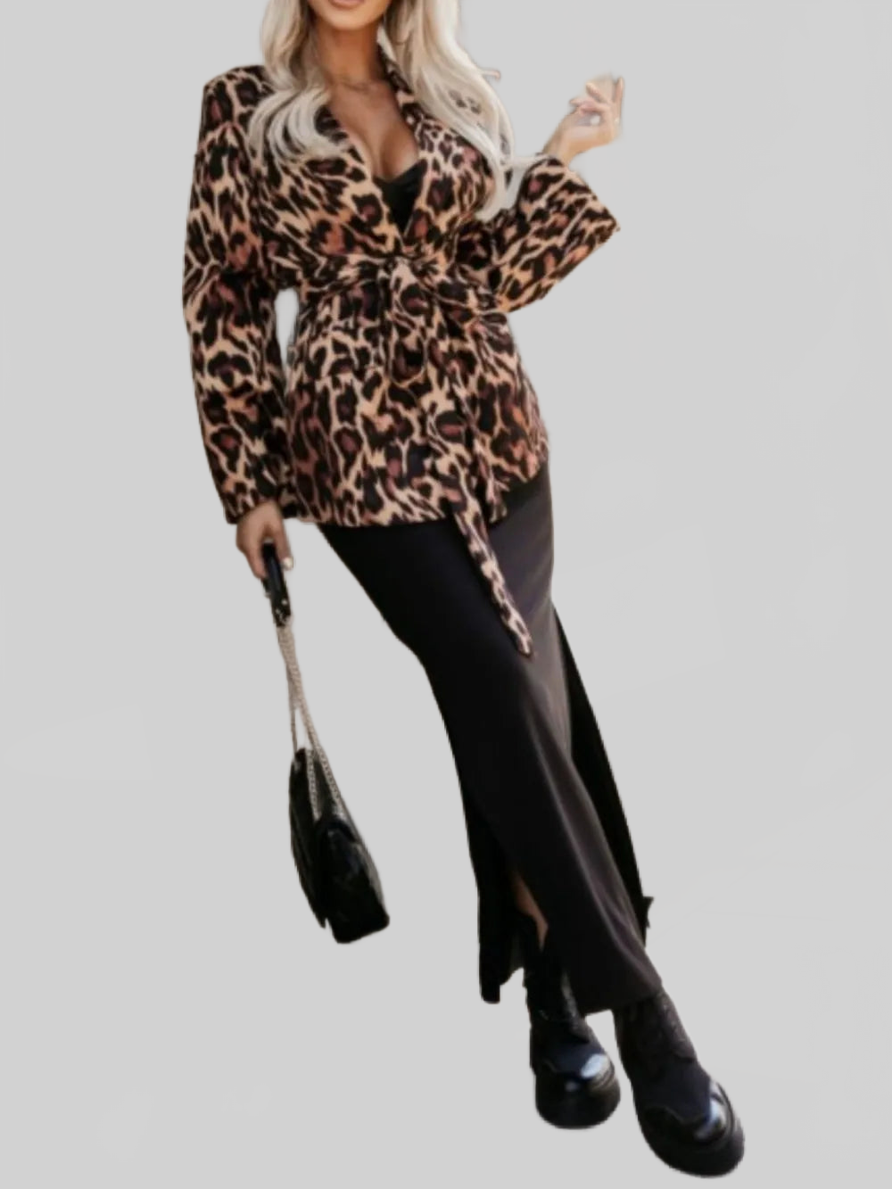 Tied Printed Collared Neck Long Sleeve Jacket nicholesgifts