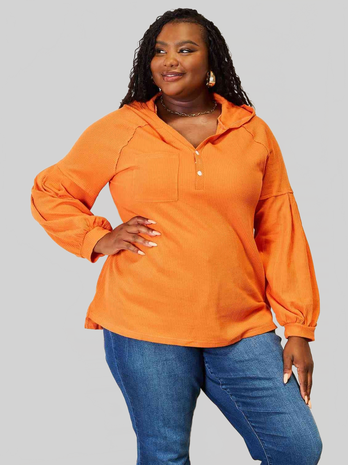 Women Basic Bae Side Slit Buttoned Waffle Knit Hoodie NicholesGifts