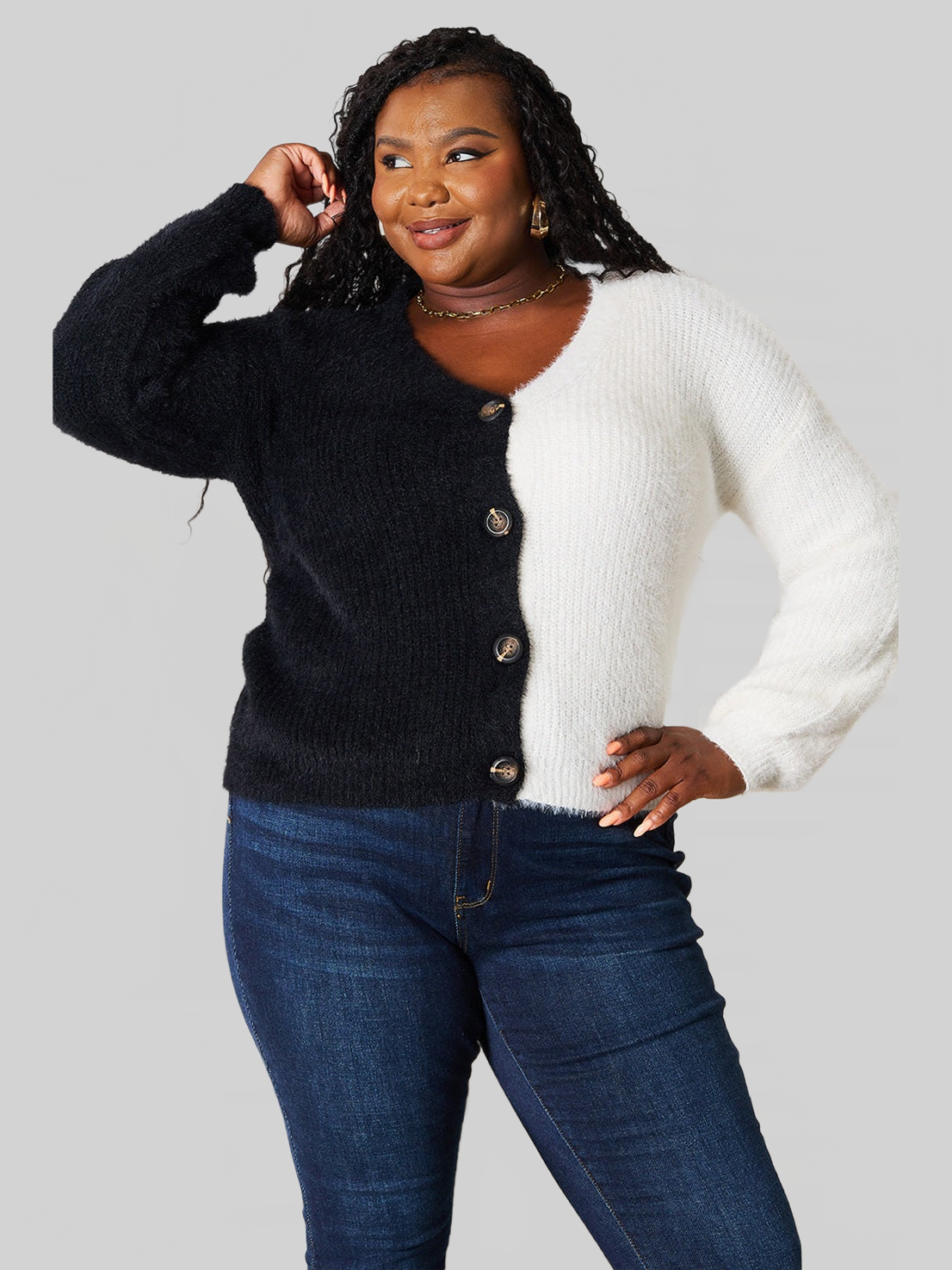 Angel Wings Woven Right Contrast Button-Front V-Neck Cardigan nicholesgifts