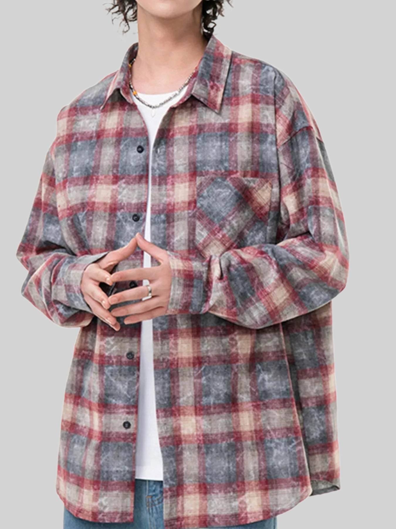 Men's Plus Size Plaid Button Up Long Sleeve Shirt nicholesgifts