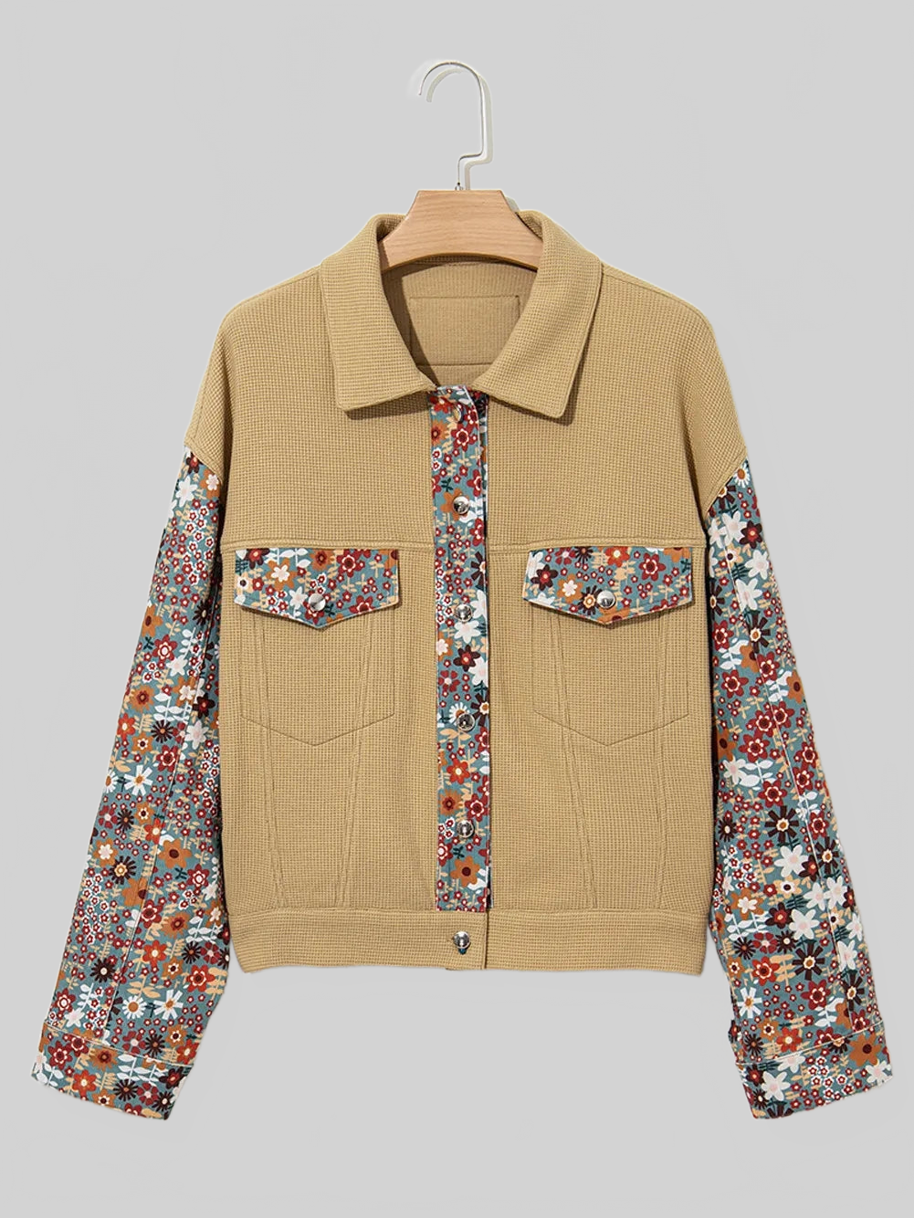 Printed Collared Neck Long Sleeve Jacket nicholesgifts
