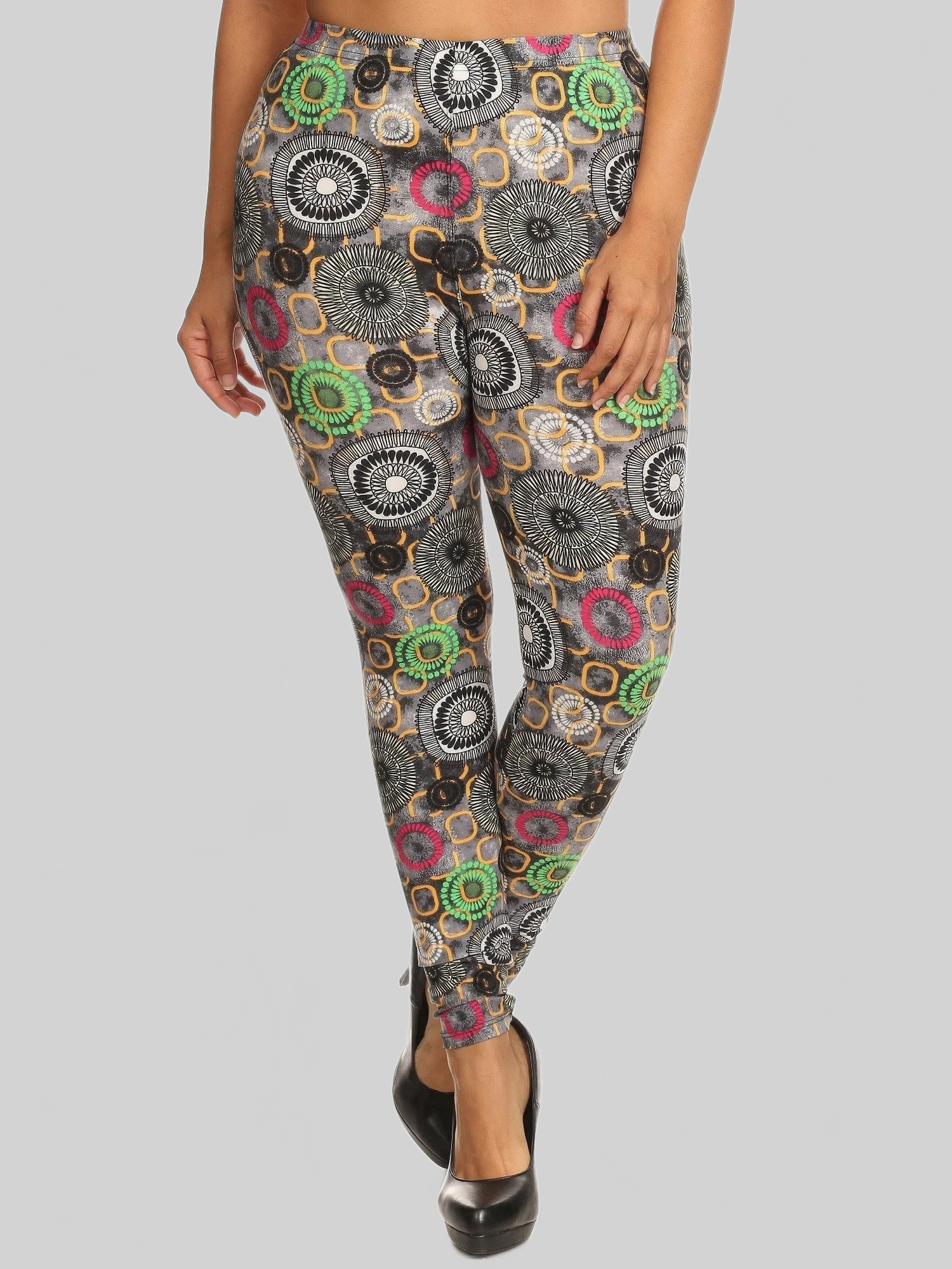 Plus Size Women Abstract Print, Full Length Leggings In A Slim Fitting Style With A Banded High Waist nicholesgifts
