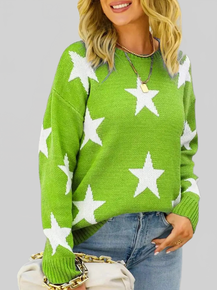 Star Pattern Round Neck Pullover Sweater nicholesgifts