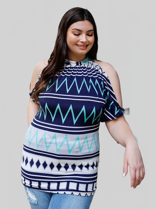 Plus Size Women Polka Dot Cold Shoulder Short Sleeve Top NicholesGifts