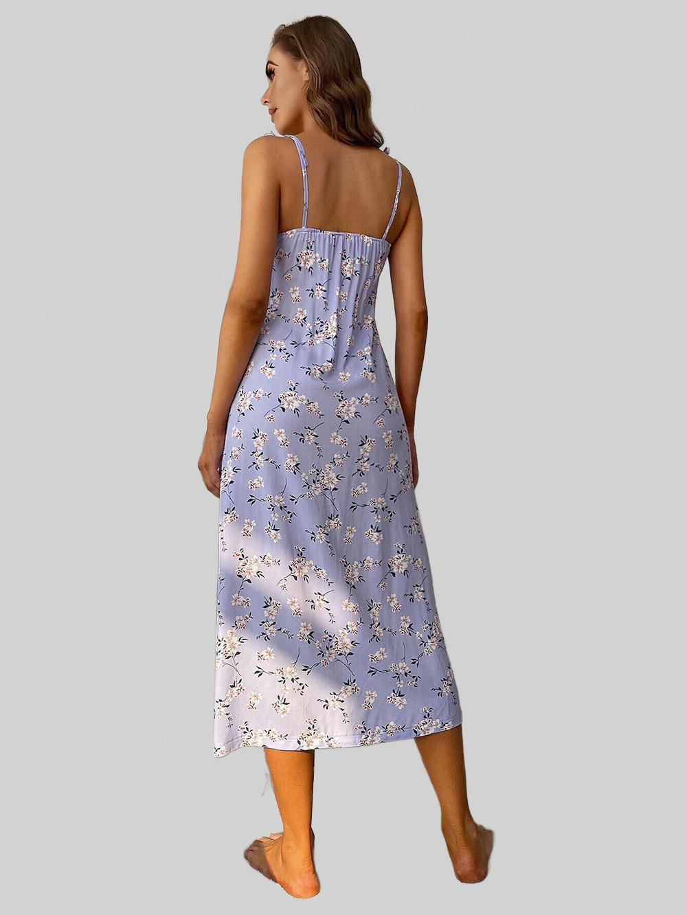 Printed Tie Shoulder Midi Night Dress nicholesgifts