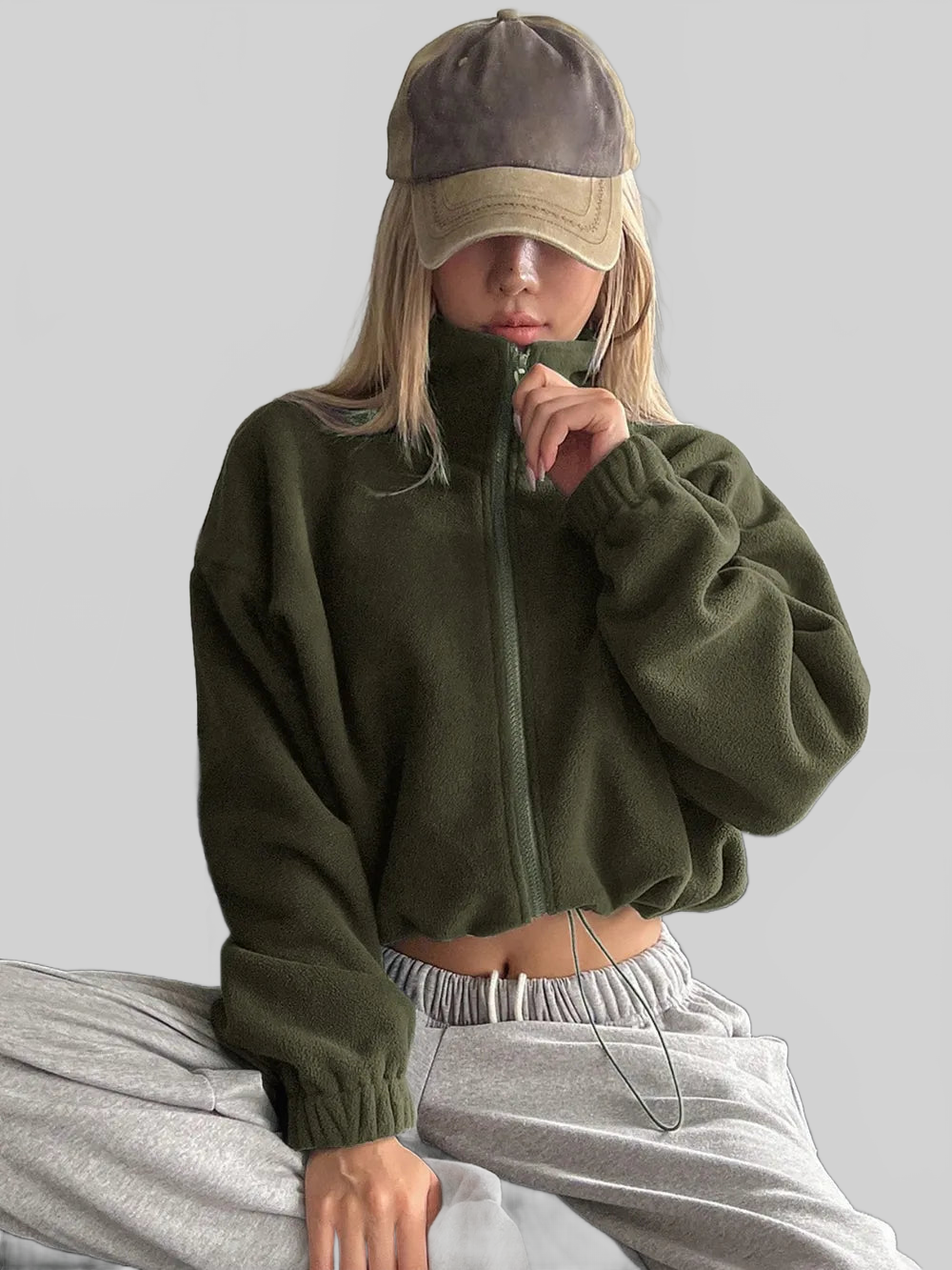 Honey Zip Up Long Sleeve Cropped Jacket nicholesgifts