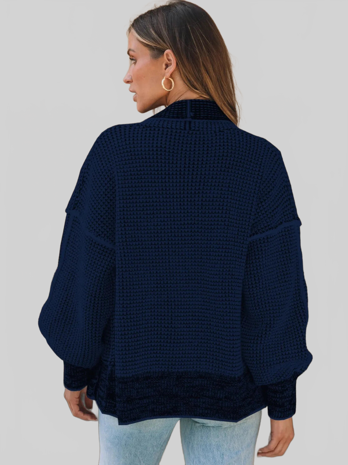 Women Waffle-knit Pocketed Open Front Cardigan nicholesgifts