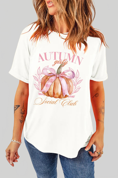 Pumpkin Graphic Round Neck Short Sleeve T-Shirt nicholesgifts
