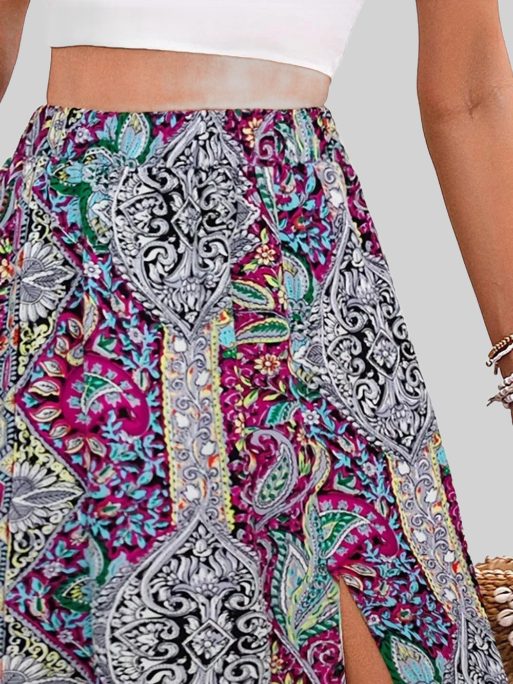 Slit Printed Elastic Waist Skirt nicholesgifts
