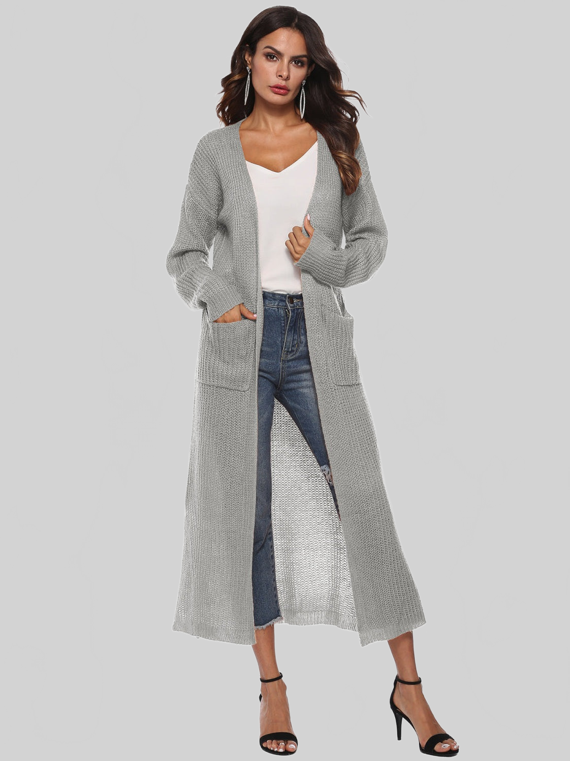 Long Sleeve Open Front Buttoned Cardigan nicholesgifts