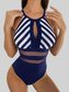 Women Mesh Detail Backless Striped One-Piece Swimsuit nicholesgifts