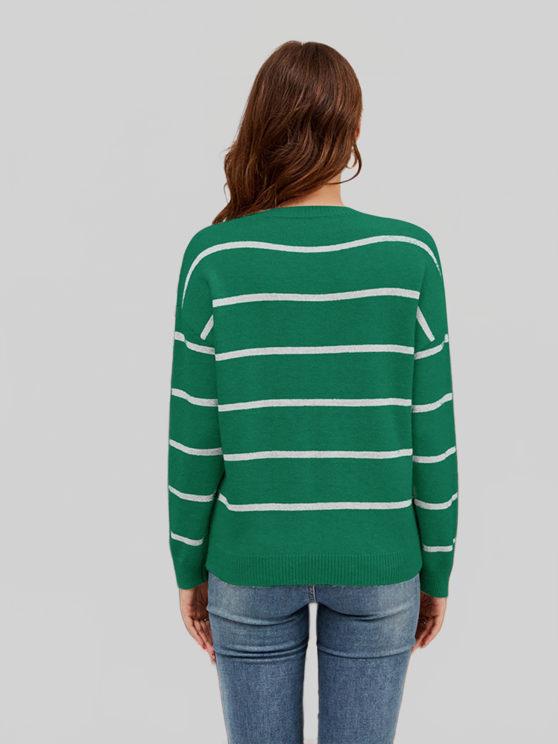 Women Sequin Santa Striped Round Neck Long Sleeve Sweater nicholesgifts
