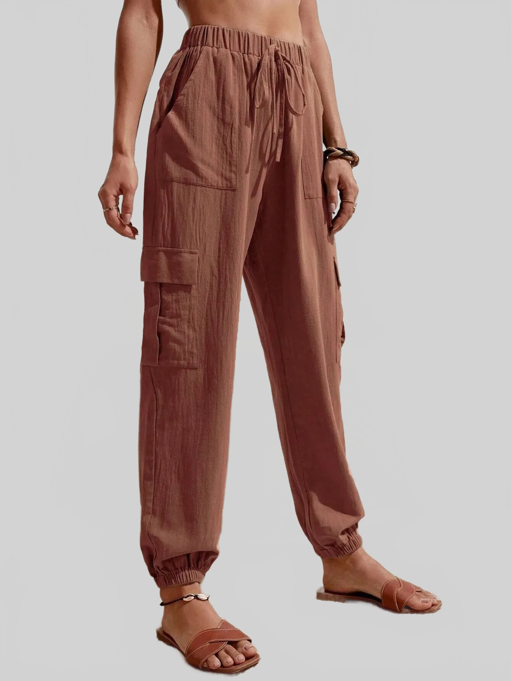Drawstring Joggers with Cargo Pockets nicholesgifts