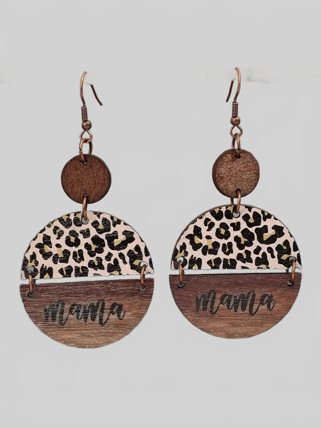 Wooden Leopard Round Shape Earrings nicholesgifts