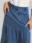 Tiered Maxi Denim Skirt with Zipper Detail nicholesgifts