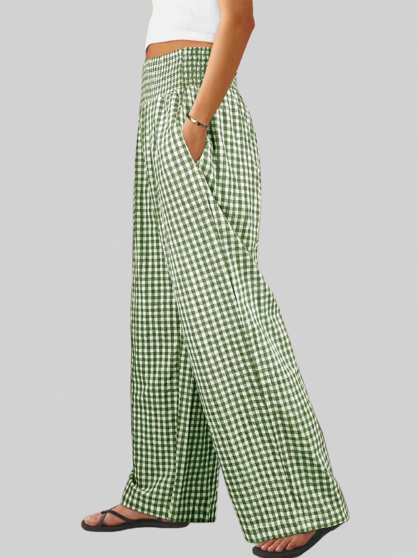 Women Gingham High-Waisted Wide Leg Pants nicholesgifts