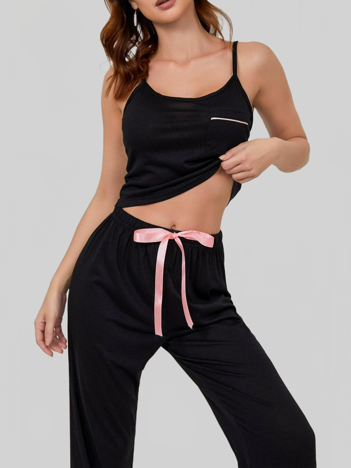 Contrast Trim Cropped Cami and Pants Loungewear Set nicholesgifts