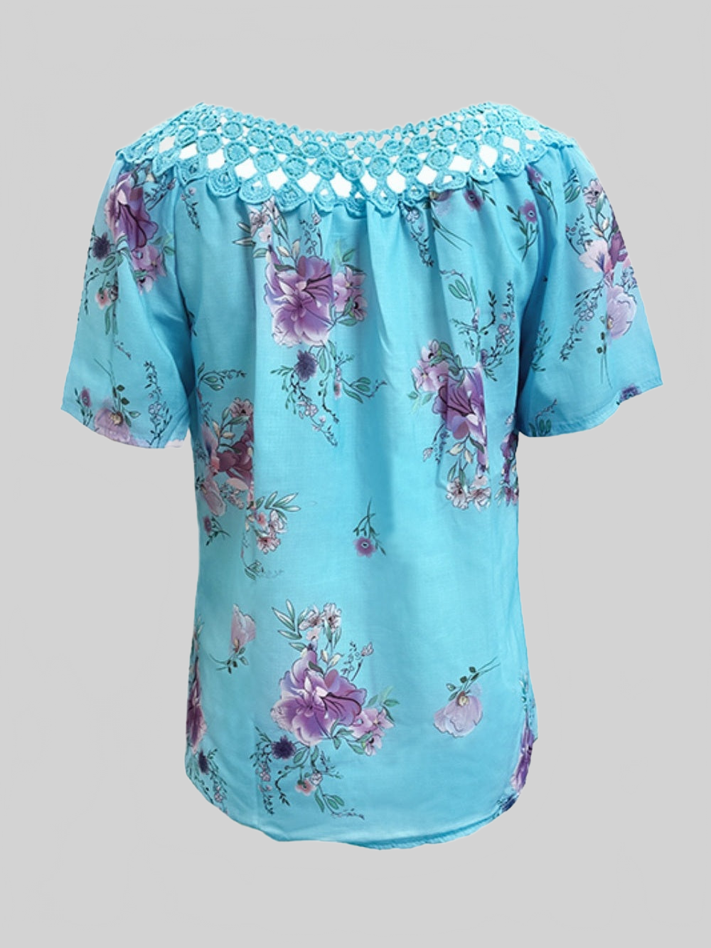 Women Full Size Printed Tie Neck Short Sleeve Blouse nicholesgifts