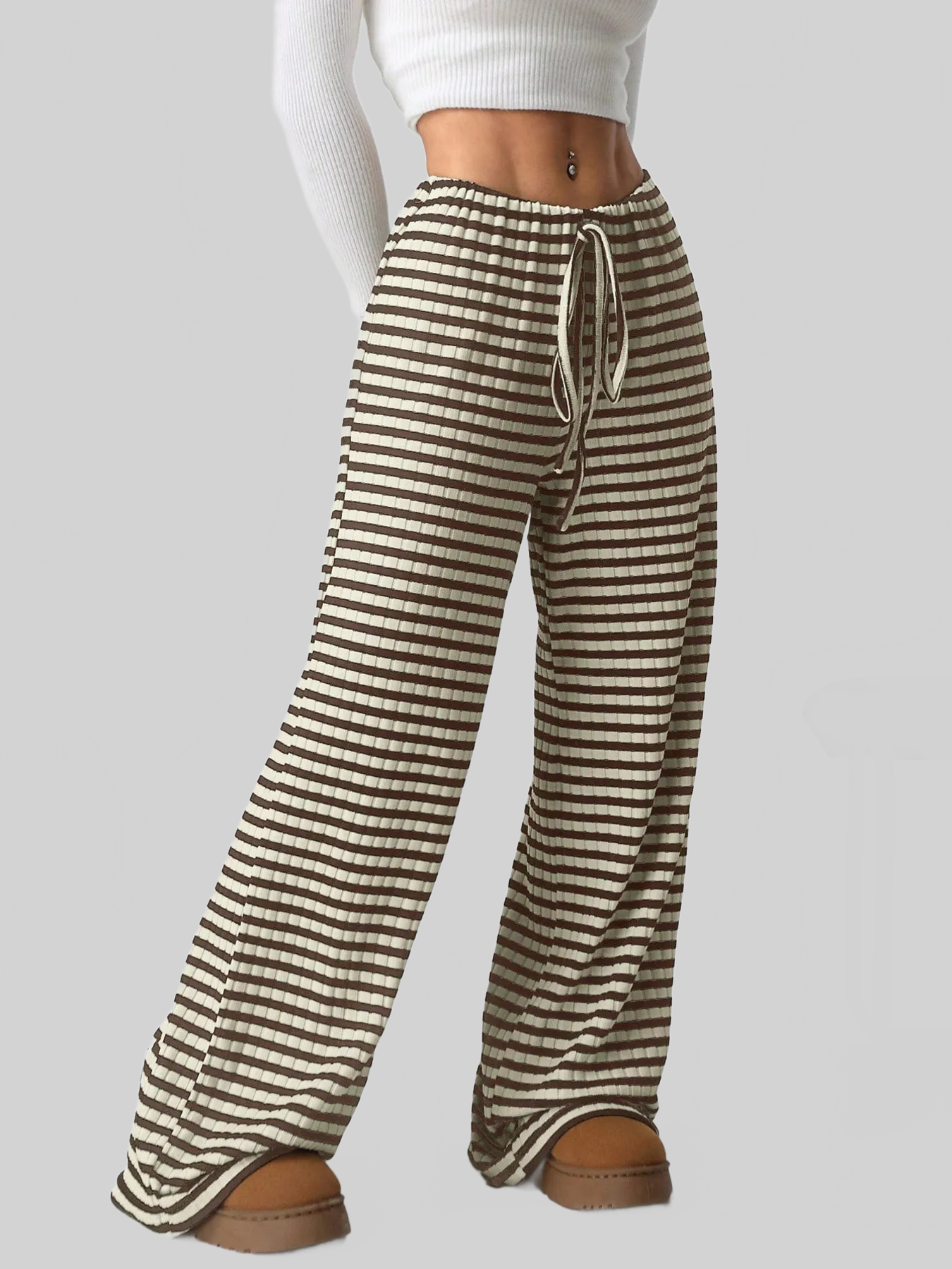 Women Striped Wide Leg Drawstring Pants nicholesgifts
