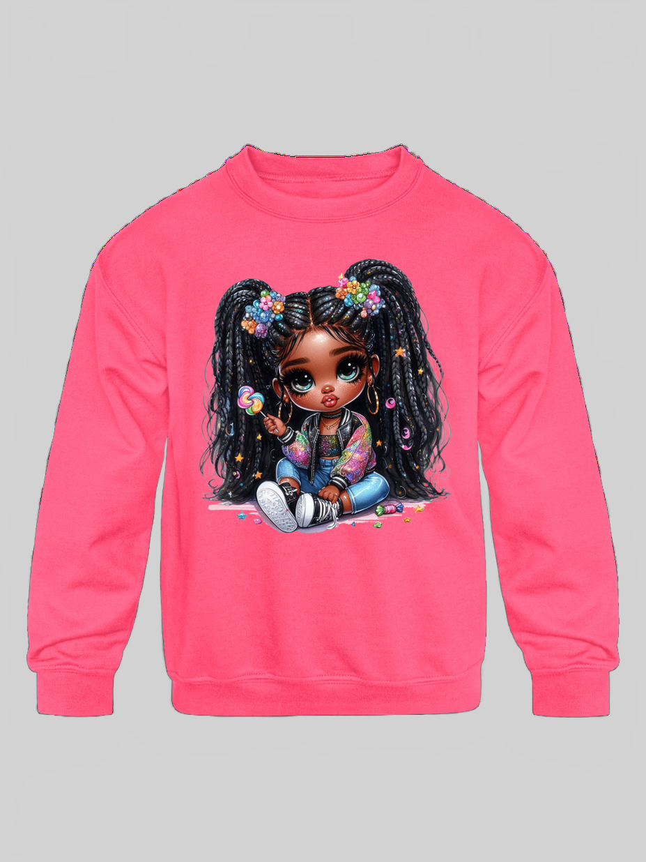 African American Toddler Girls Lollipop Girl Long Sleeve Crewneck Sweatshirt nicholesgifts