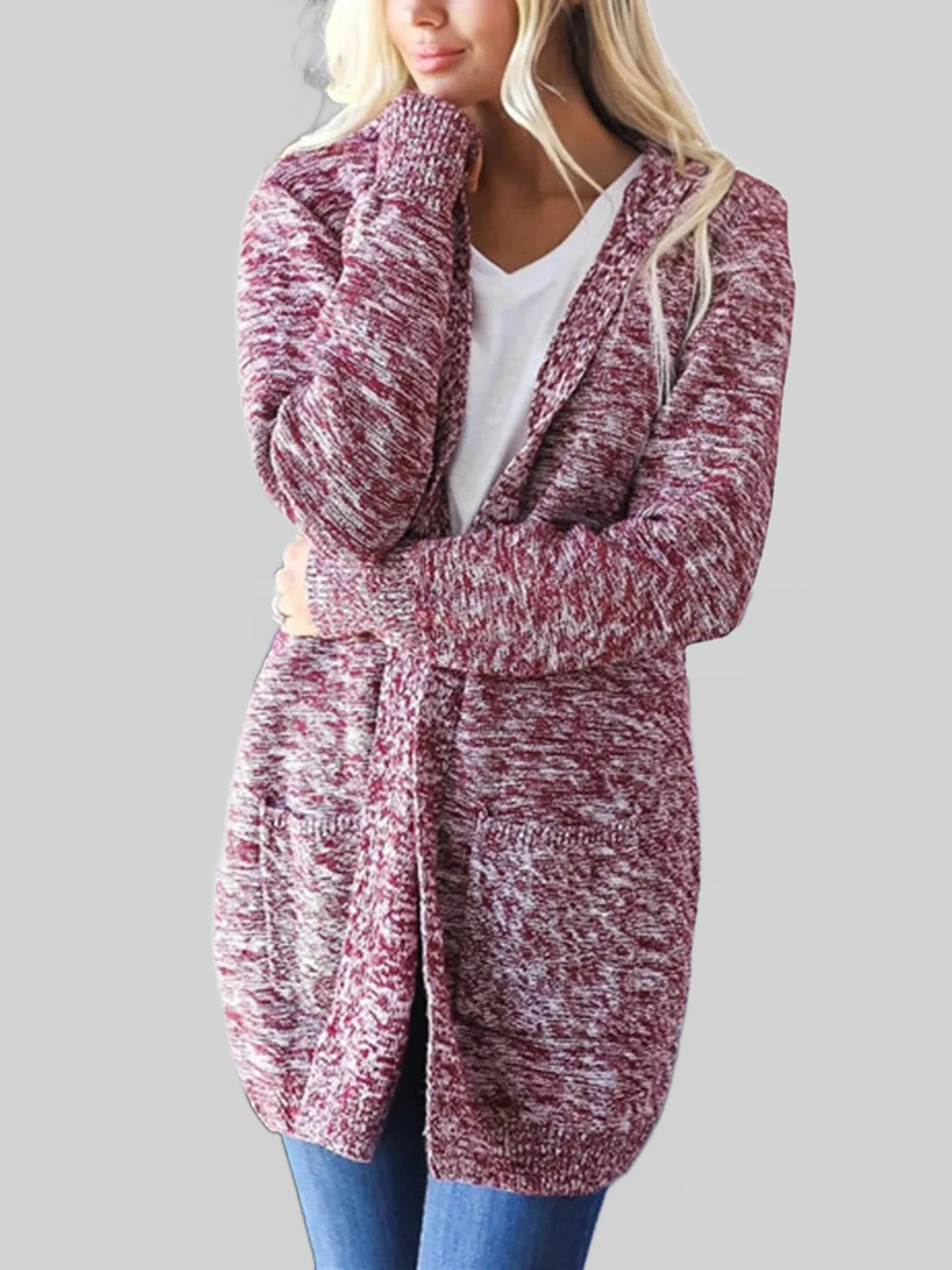 Women Heathered Open Front Cardigan with Pockets nicholesgifts