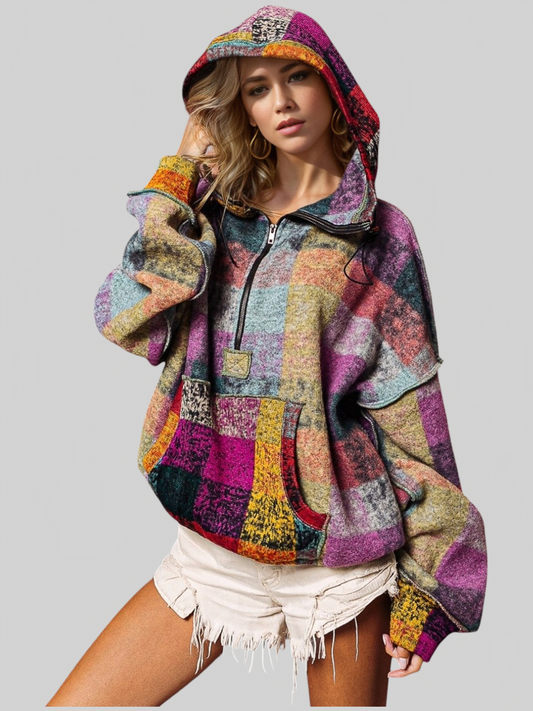 Women Double Take Full Size Half Zip Exposed Seam Hoodie NicholesGifts