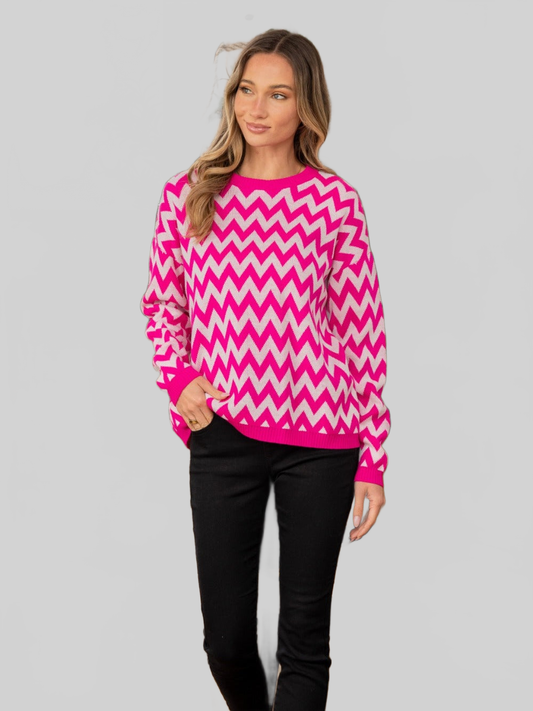 Women Full Size Wave Stripe Contrast Long Sleeve Sweater nicholesgifts