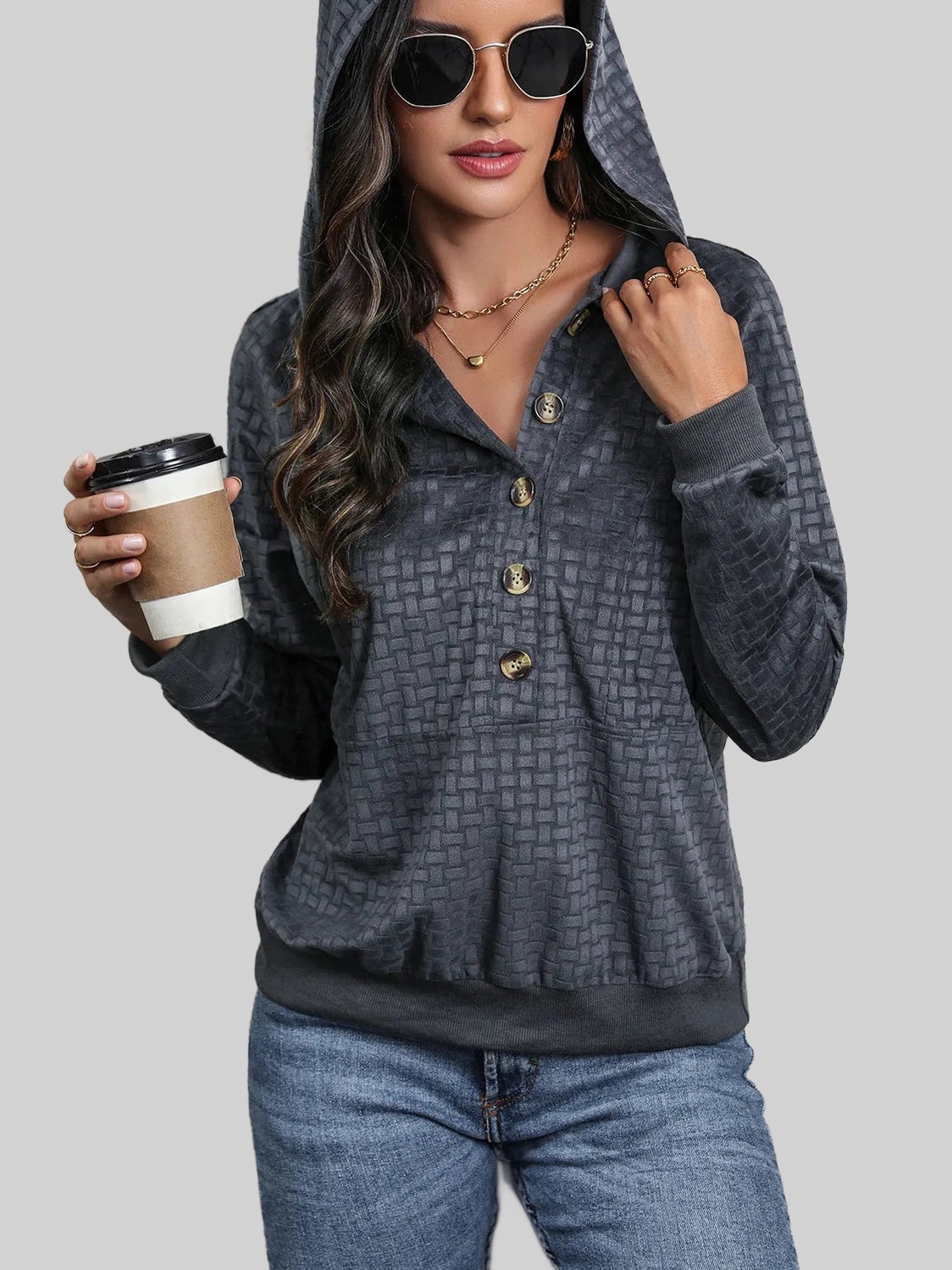 Perfee Printed Half Button Long Sleeve Hoodie nicholesgifts
