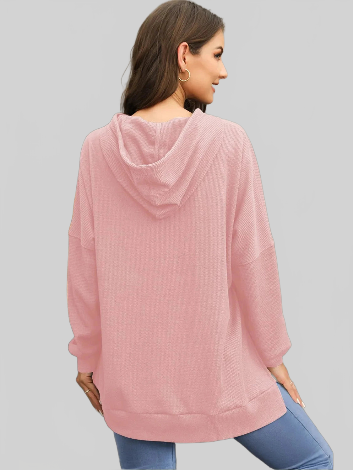 Waffle-Knit Long Sleeve Hoodie nicholesgifts