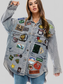 Embroidered Patch Button Up Long Sleeve Denim Jacket nicholesgifts