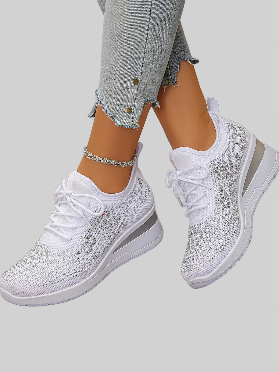 Women Breathable Mesh Rhinestone Wedge Athletic Sneakers NicholesGifts