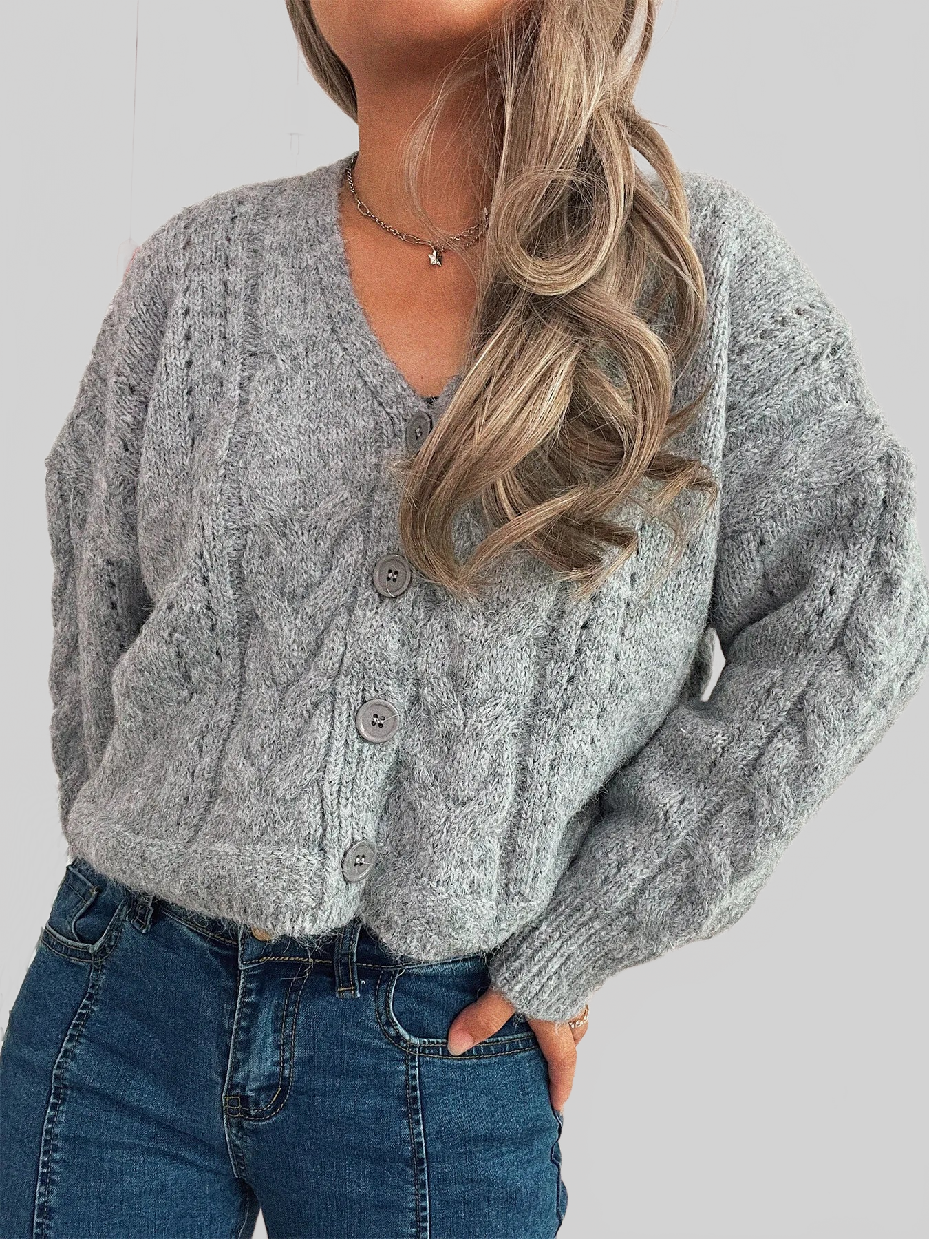 Cable Knit Button-Up Cardigan nicholesgifts