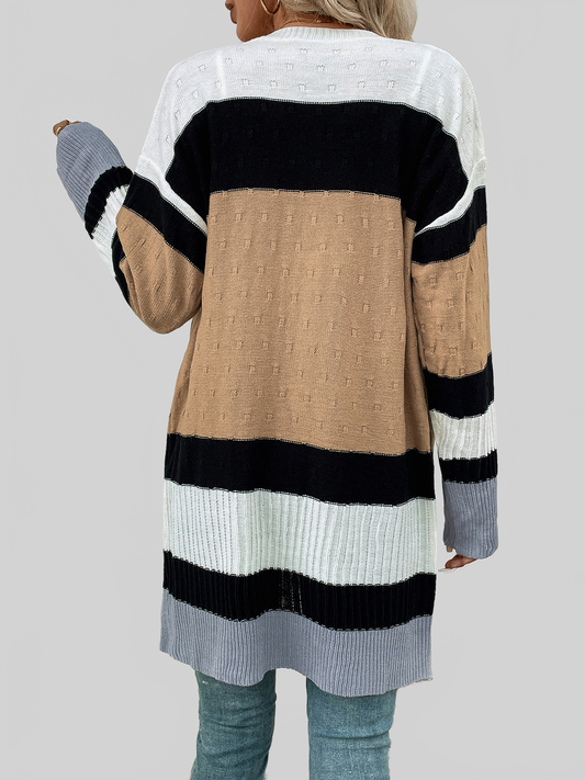 Perfee Color Block Open Front Drop Shoulder Cardigan nicholesgifts