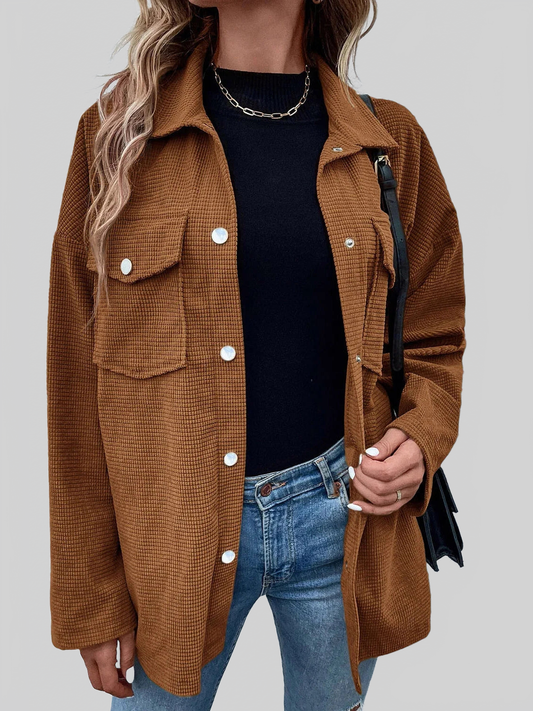 Pocketed Snap Down Long Sleeve Jacket NicholesGifts